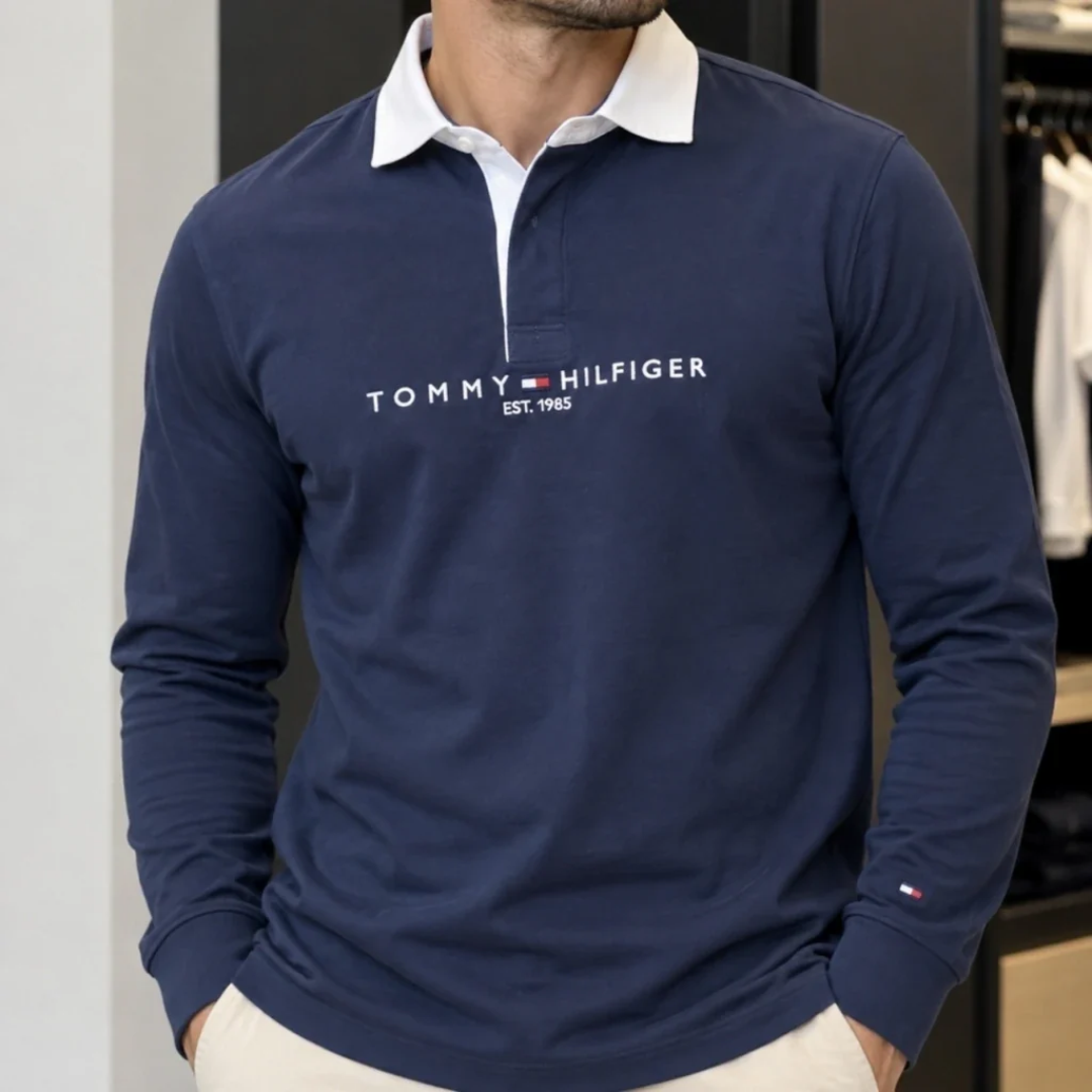 Polo Tommy Hilfiger Manga Longa - Azul Marinho